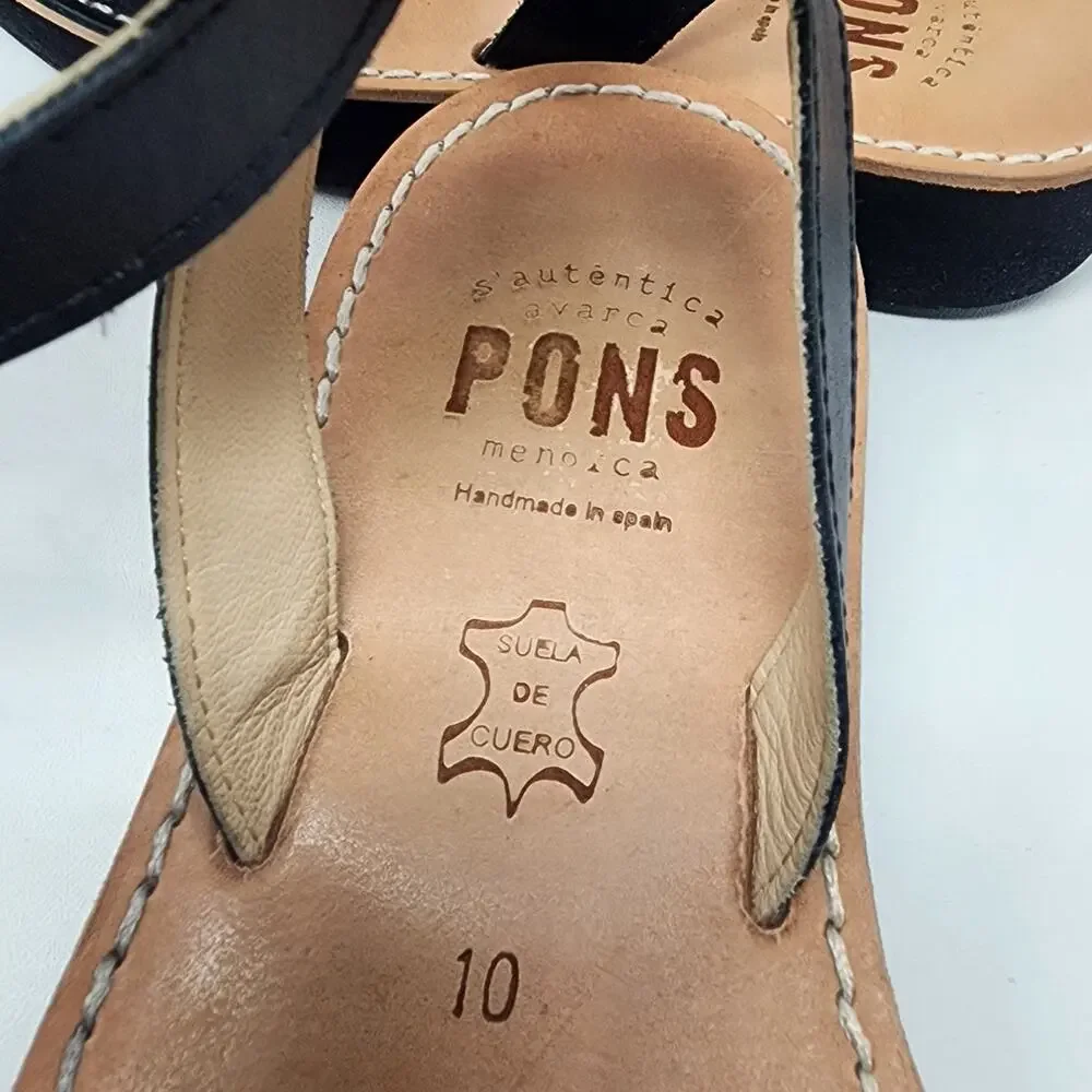 PONS Mediterranean Avarca Sandals Black Leather Adjustable Ankle Strap 524 - Picture 10 of 14